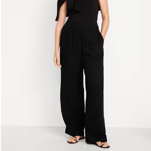 High Waisted Wide Leg Linen Blend Pants - Picture 1 of 7